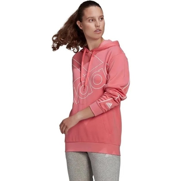 ADIDAS Women’s Giant Logo Hoodie Graphic Sweatshirt Pink White M - Picture 14 of 16